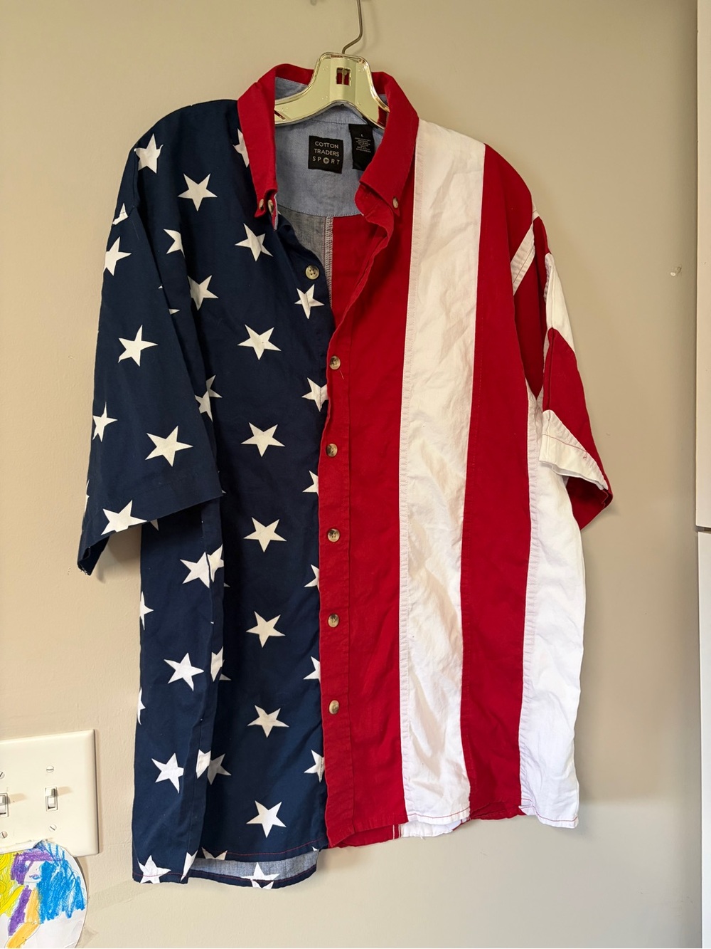 VINTAGE American Flag Dad Shirt Short-Sleeve Button-Down Americana EUC Mens LG